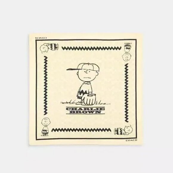 Coach x Peanuts Signature Charlie Brown Print Bandana In Hay Black Iconic - Picture 2 of 9